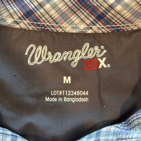 Wrangler‎ 20X Plaid Snap Button Short Sleeve Western Shirt Men's Medium Blue - Picture 6 of 7